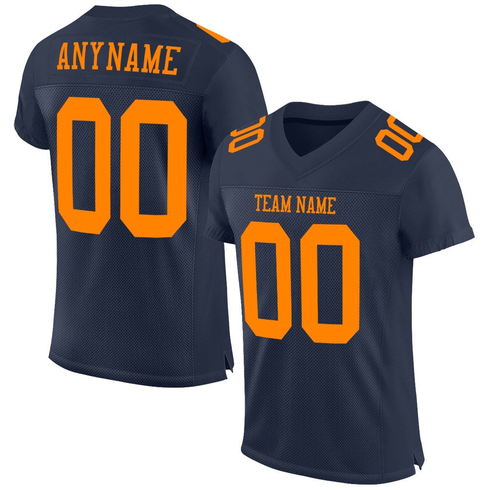 Custom Navy Bay Orange Mesh Authentic Football Jersey photo 1