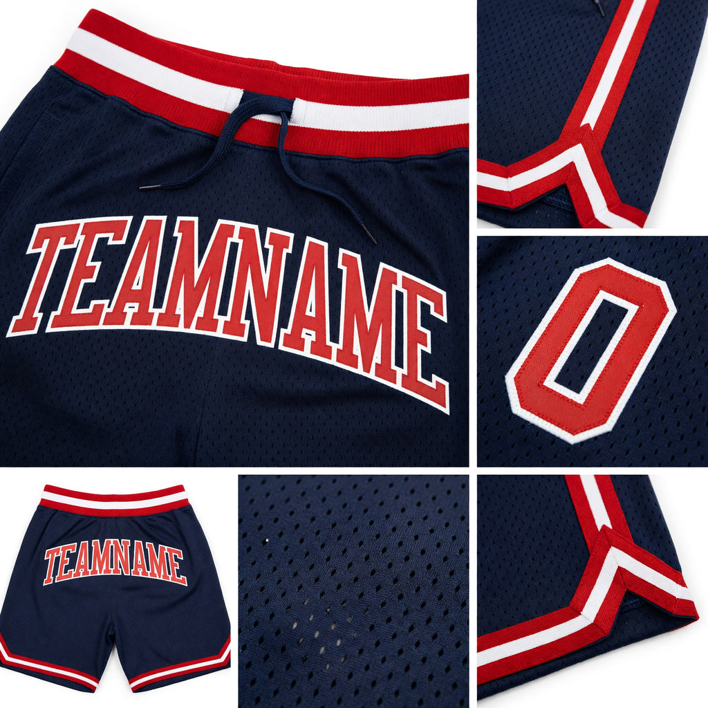 Custom Navy Red-White Authentic Throwback Basketball Shorts detail