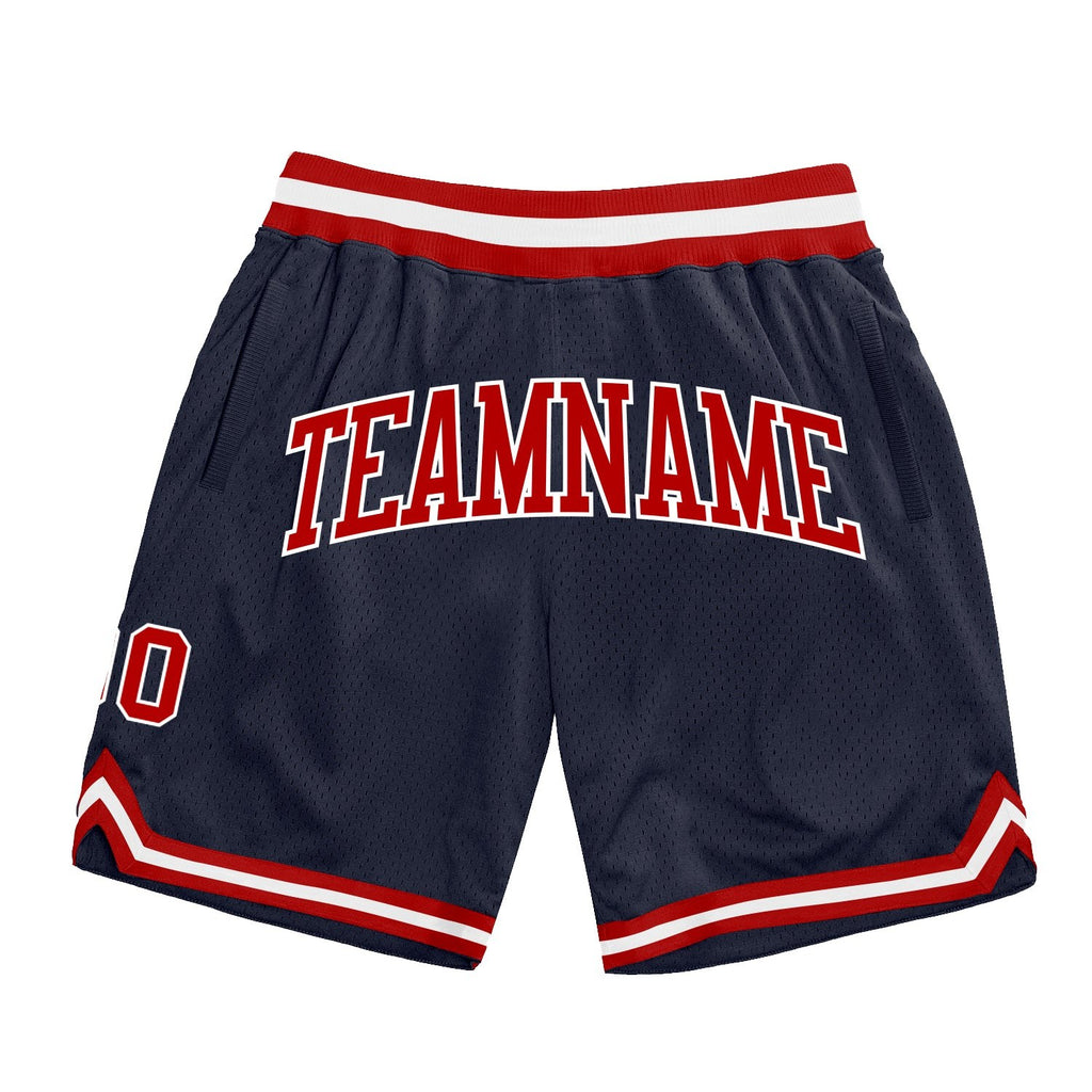 Custom Navy Red-White Authentic Throwback Basketball Shorts photo 1
