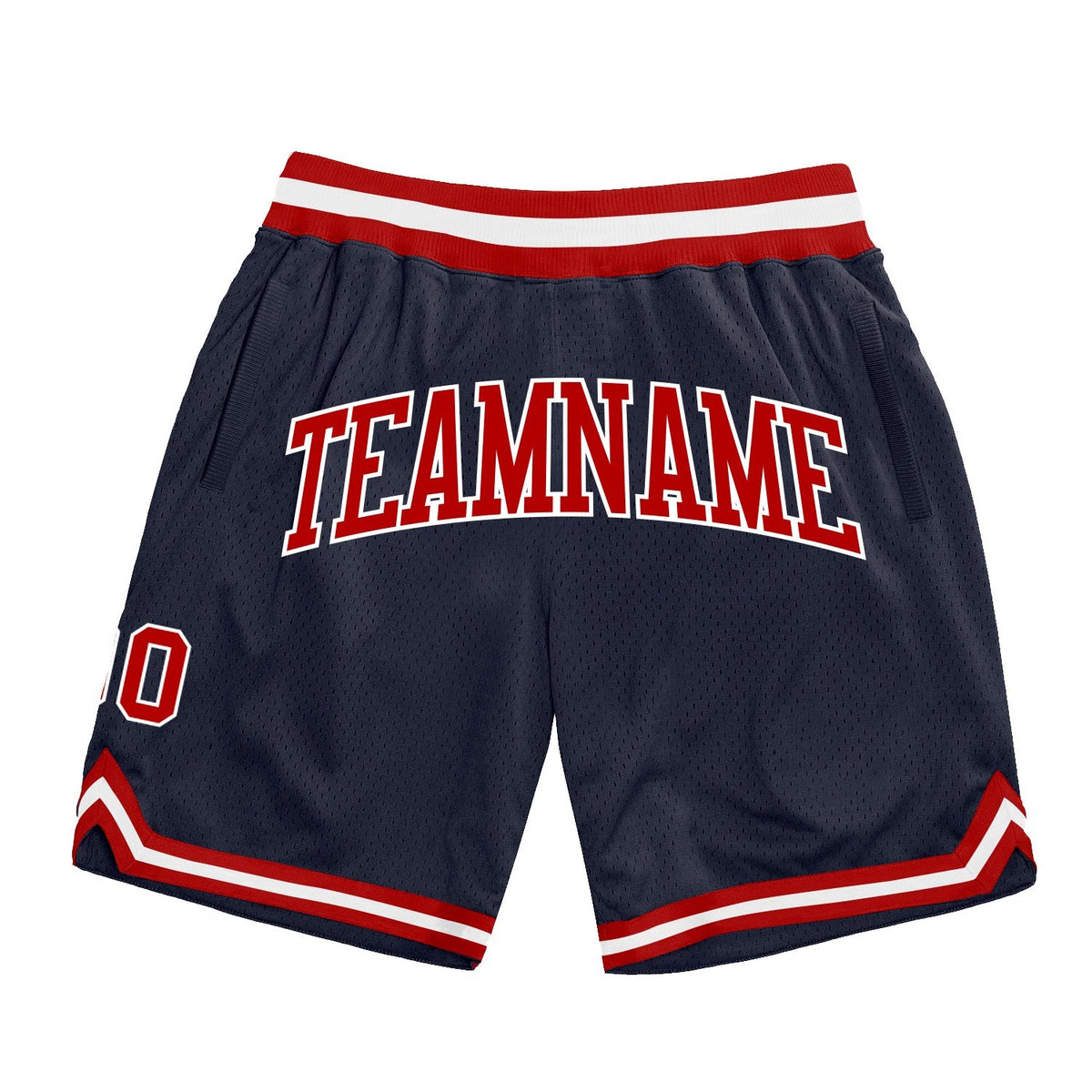 Custom Navy Red-White Authentic Throwback Basketball Shorts photo 1