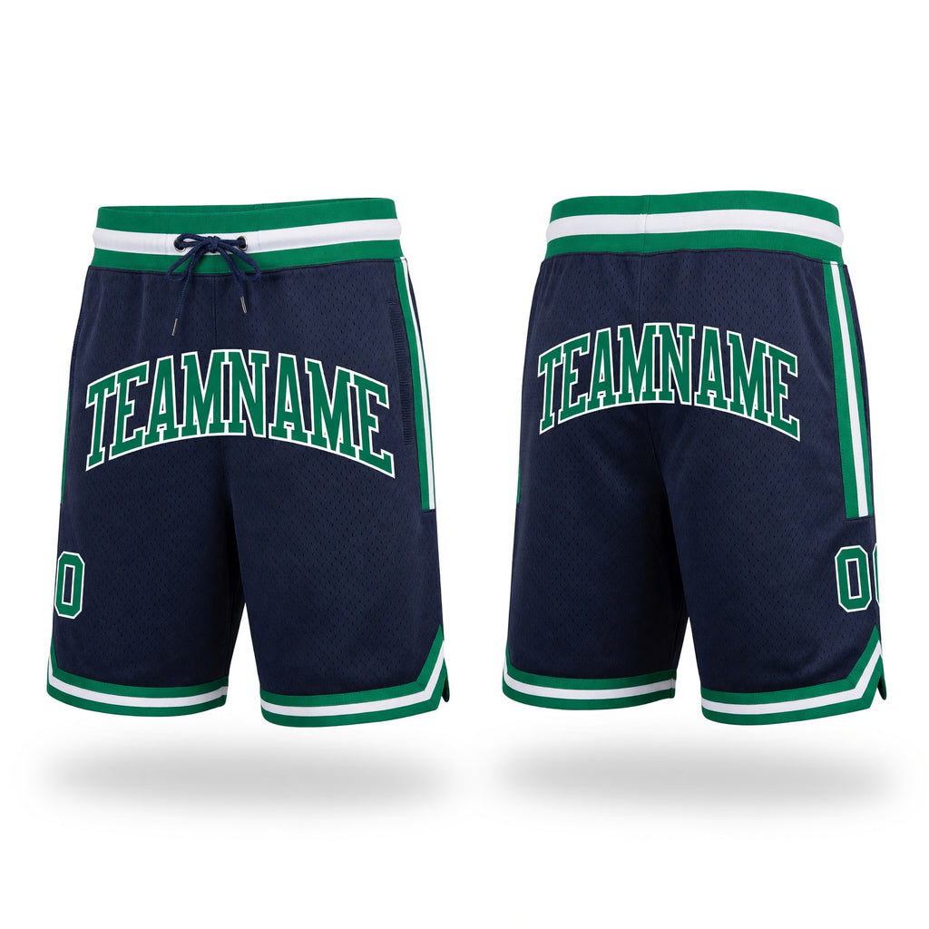 Custom Navy Kelly Green-White Authentic Throwback Basketball Shorts