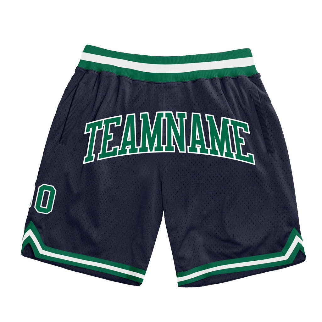 Custom Navy Kelly Green-White Authentic Throwback Basketball Shorts photo 1