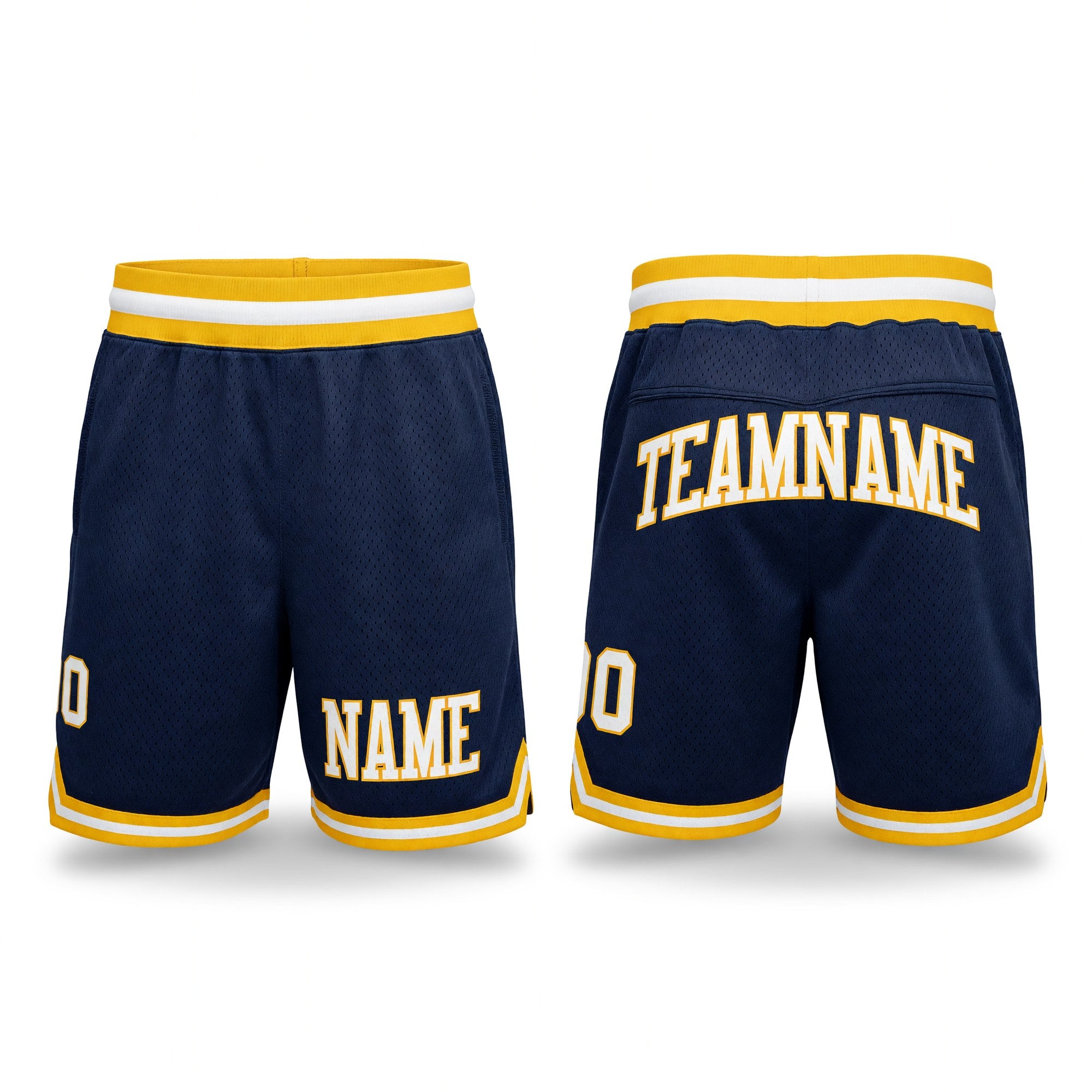 Custom Navy White-Gold Authentic Throwback Basketball Shorts