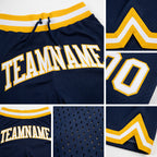 Custom Navy White-Gold Authentic Throwback Basketball Shorts detail