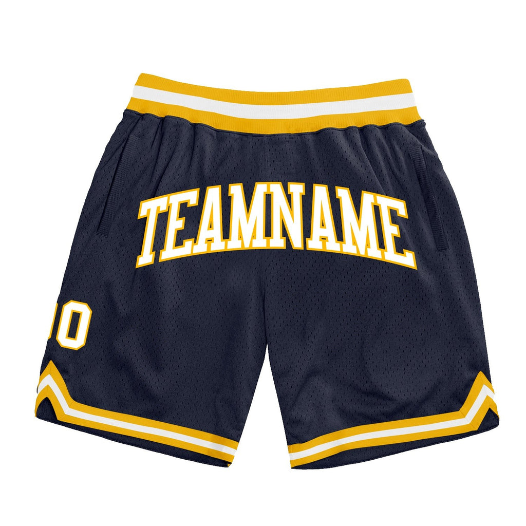 Custom Navy White-Gold Authentic Throwback Basketball Shorts photo 1