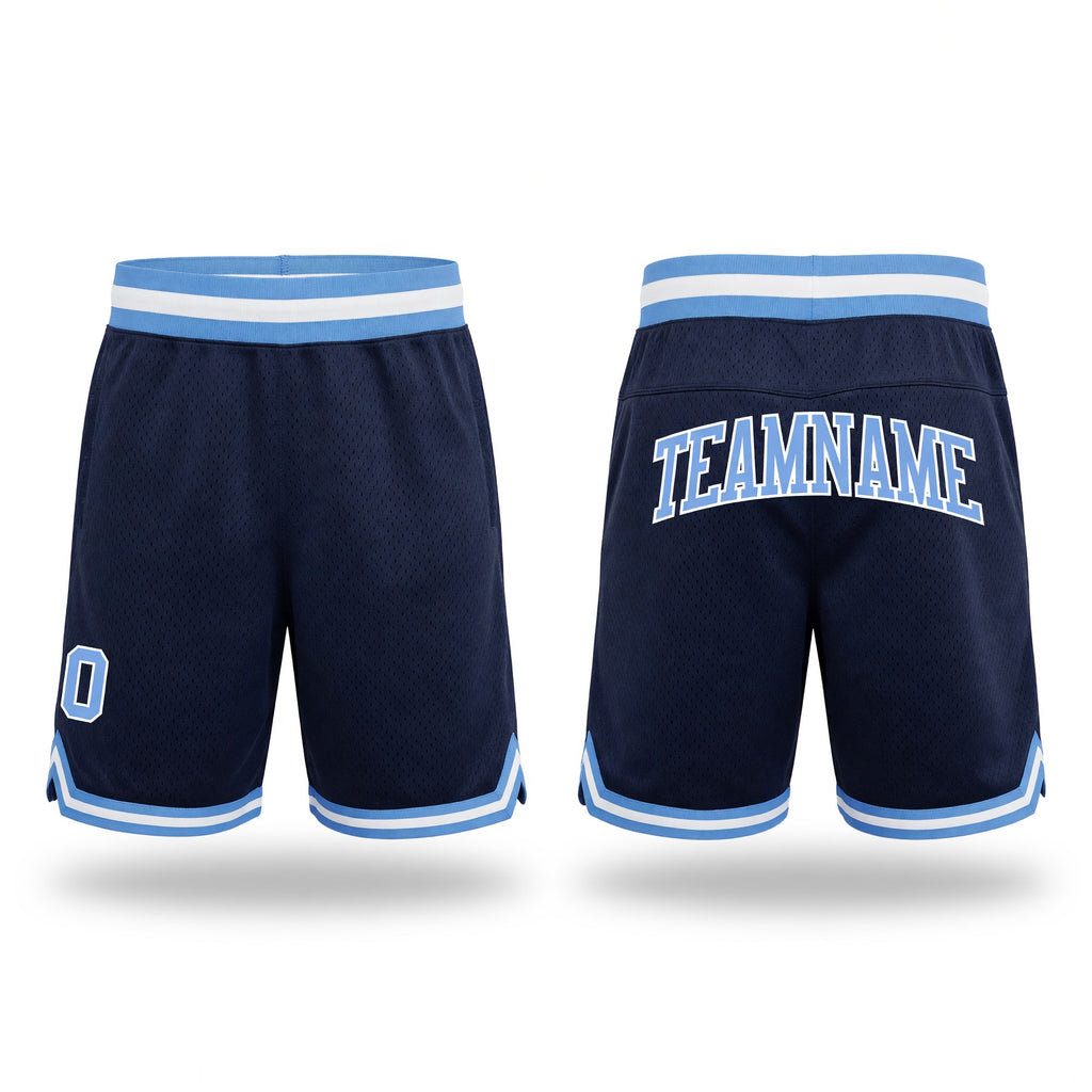 Custom Navy Light Blue-White Authentic Throwback Basketball Shorts
