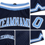 Custom Navy Light Blue-White Authentic Throwback Basketball Shorts detail