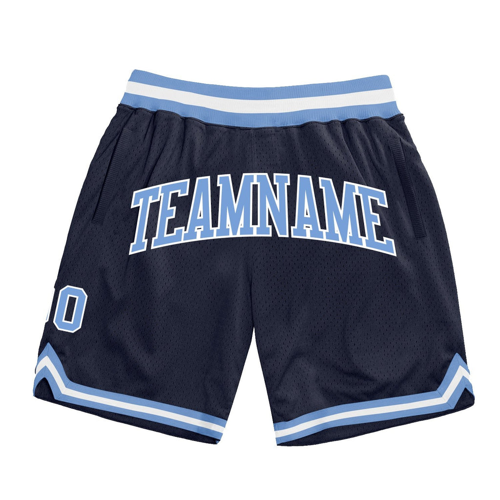 Custom Navy Light Blue-White Authentic Throwback Basketball Shorts photo 1