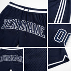 Custom Navy Navy-White Authentic Throwback Basketball Shorts detail