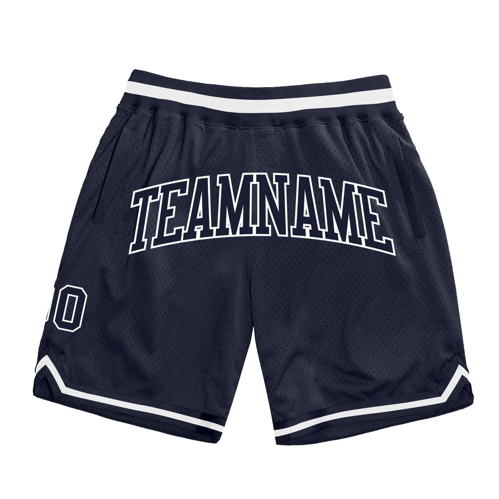 Custom Navy Navy-White Authentic Throwback Basketball Shorts photo 1