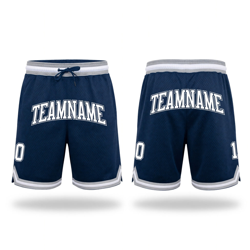 Custom Navy White-Gray Authentic Throwback Basketball Shorts