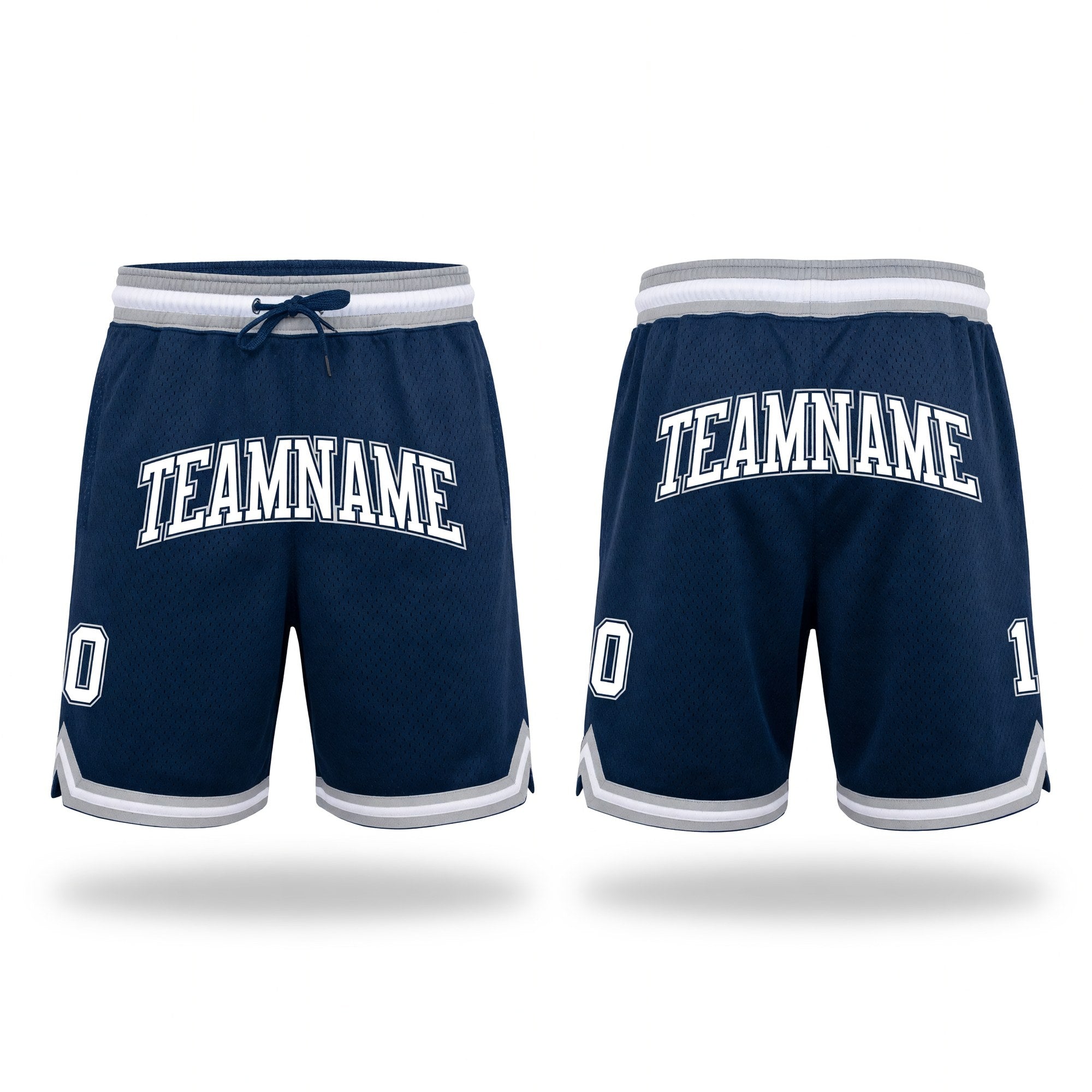 Custom Navy White-Gray Authentic Throwback Basketball Shorts