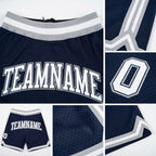 Custom Navy White-Gray Authentic Throwback Basketball Shorts detail
