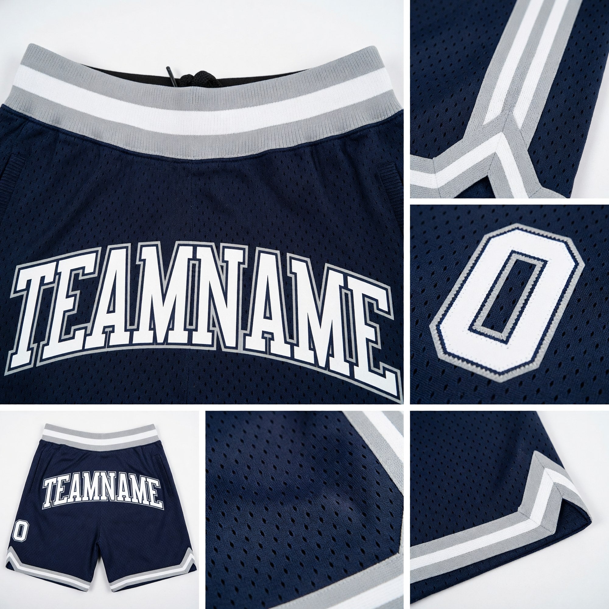 Custom Navy White-Gray Authentic Throwback Basketball Shorts detail