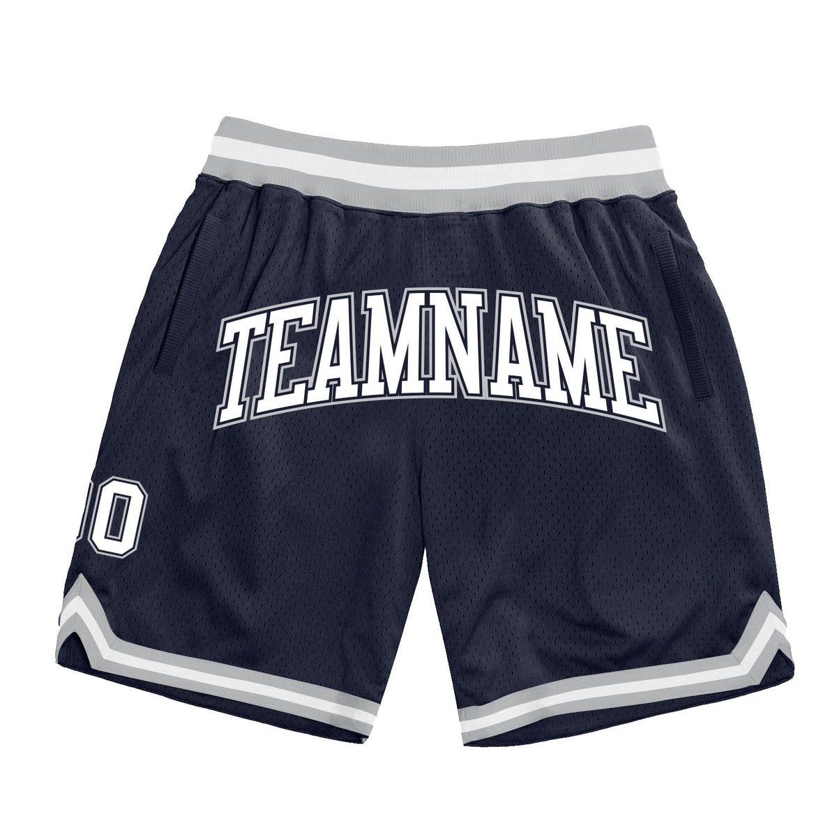 Custom Navy White-Gray Authentic Throwback Basketball Shorts photo 1