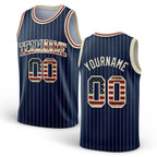 Custom Navy White Pinstripe Vintage USA Flag Cream-Red Authentic Basketball Jersey
