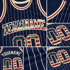 Custom Navy White Pinstripe Vintage USA Flag Cream-Red Authentic Basketball Jersey detail
