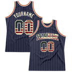 Custom Navy White Pinstripe Vintage USA Flag Cream-Red Authentic Basketball Jersey photo 1