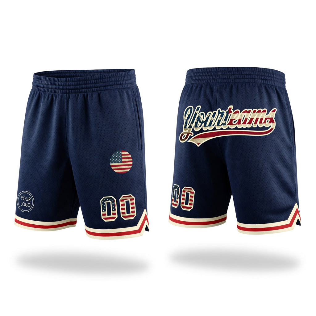 Custom Navy Vintage USA Flag-Cream Authentic Throwback Basketball Shorts