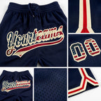 Custom Navy Vintage USA Flag-Cream Authentic Throwback Basketball Shorts detail