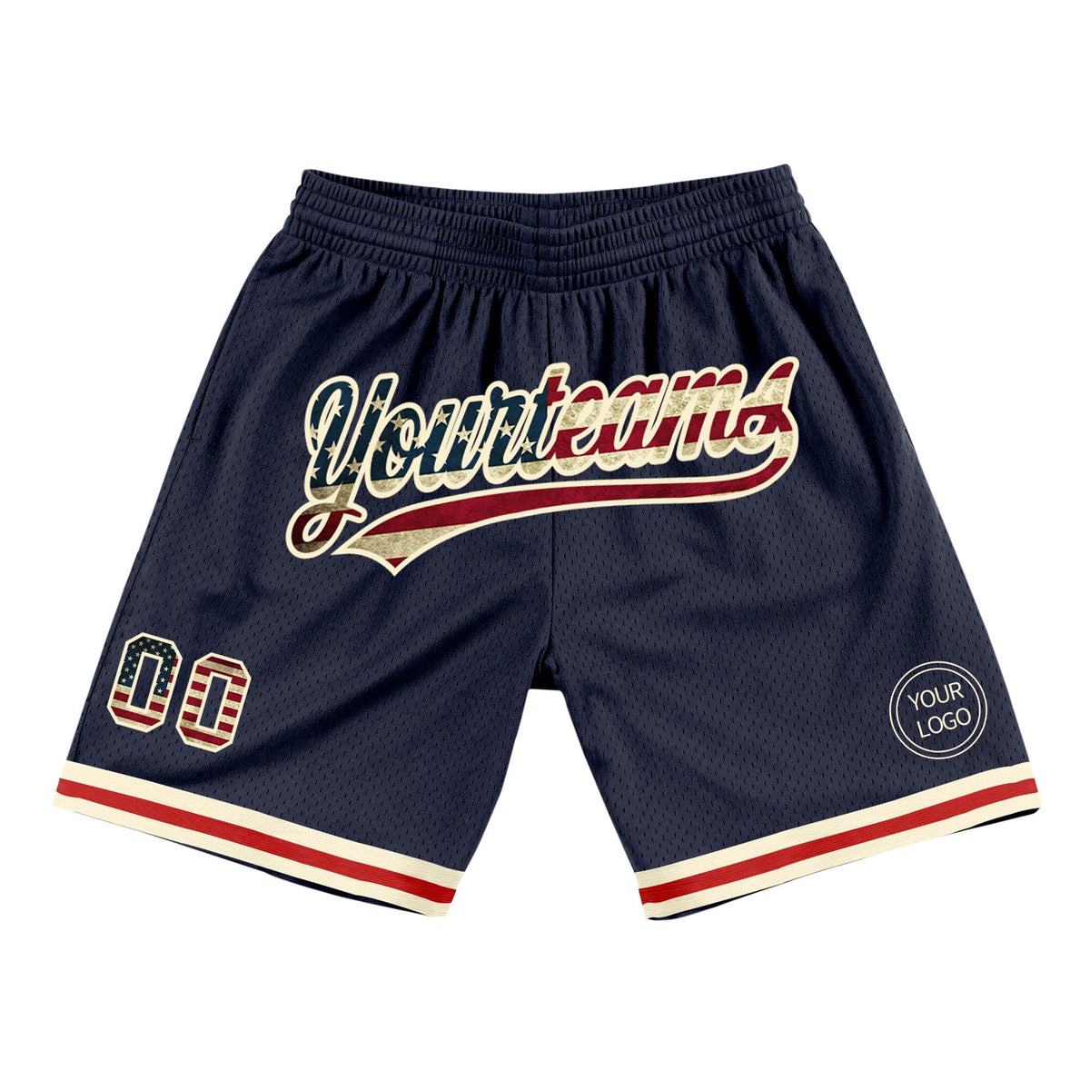 Custom Navy Vintage USA Flag-Cream Authentic Throwback Basketball Shorts photo 1