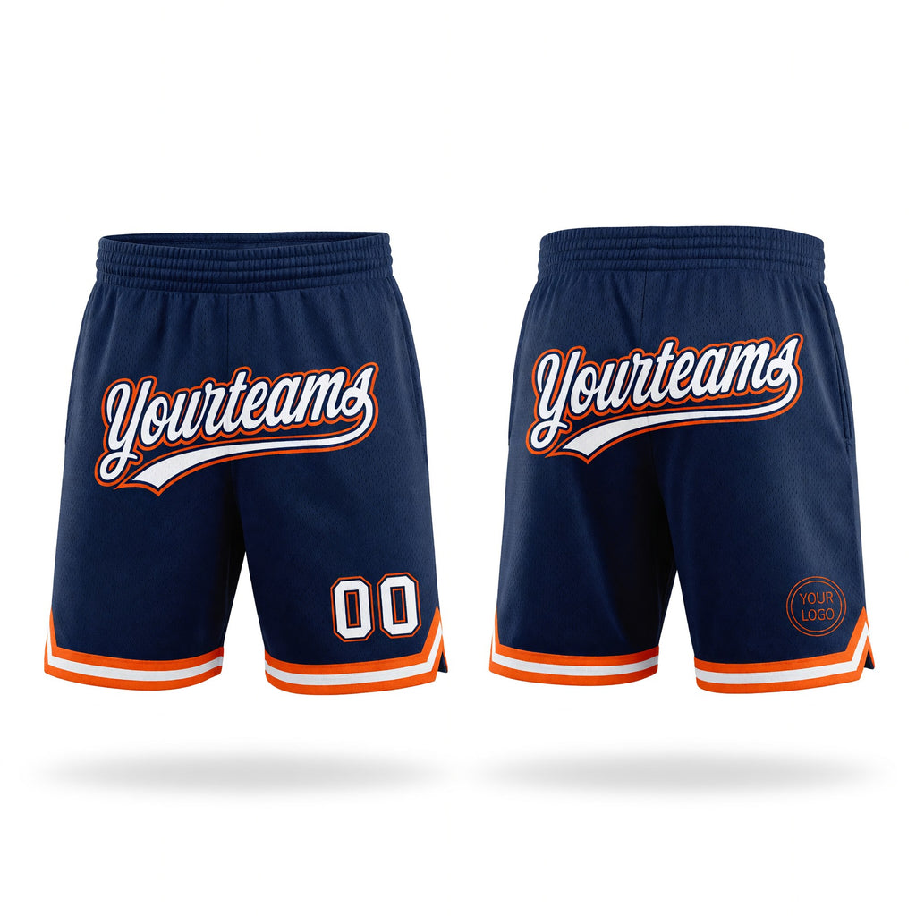 Custom Navy White-Orange Authentic Throwback Basketball Shorts