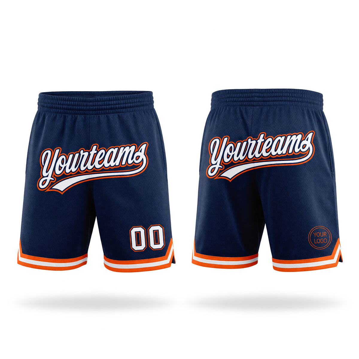 Custom Navy White-Orange Authentic Throwback Basketball Shorts