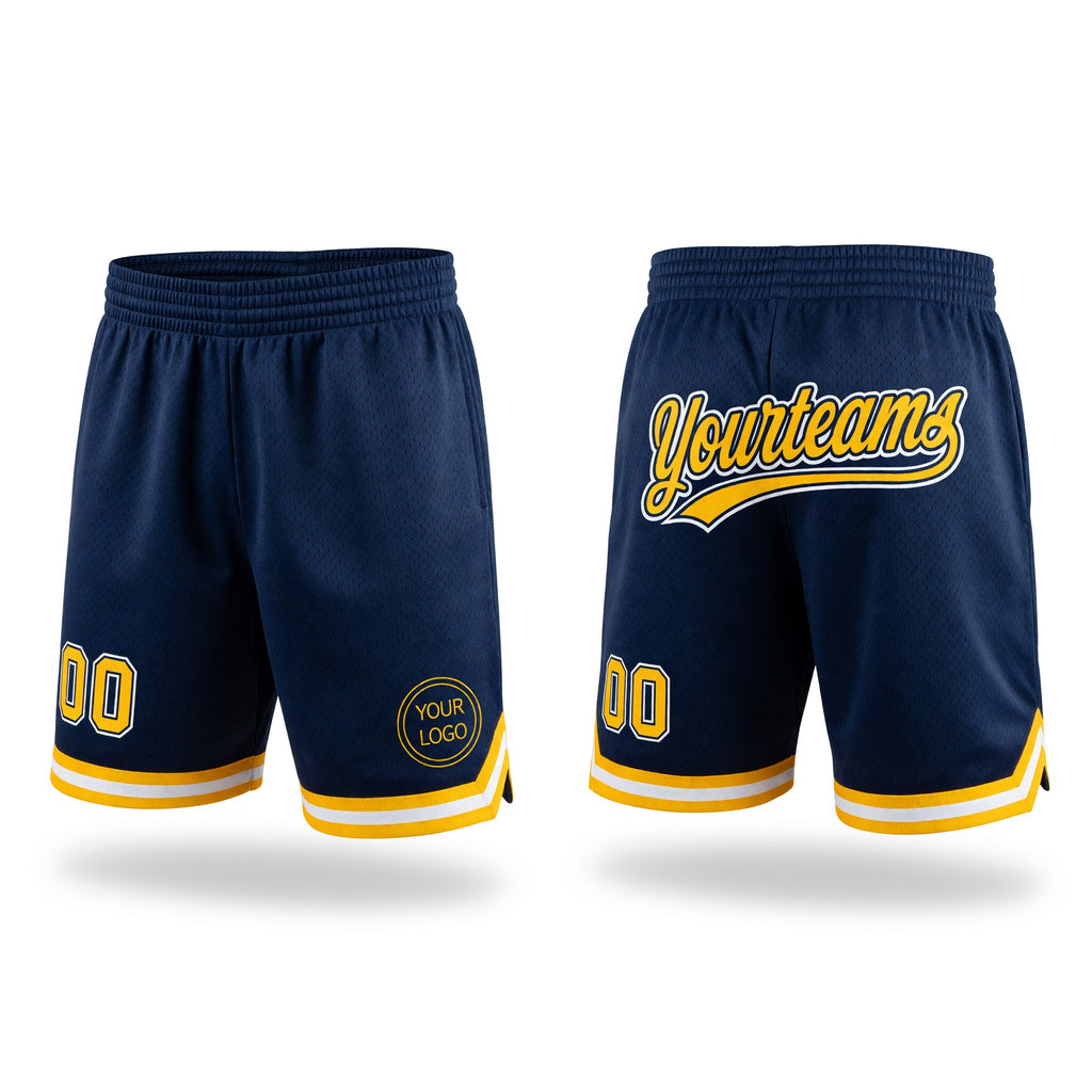 Custom Navy Gold-White Authentic Throwback Basketball Shorts