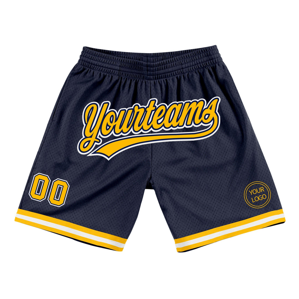 Custom Navy Gold-White Authentic Throwback Basketball Shorts photo 1