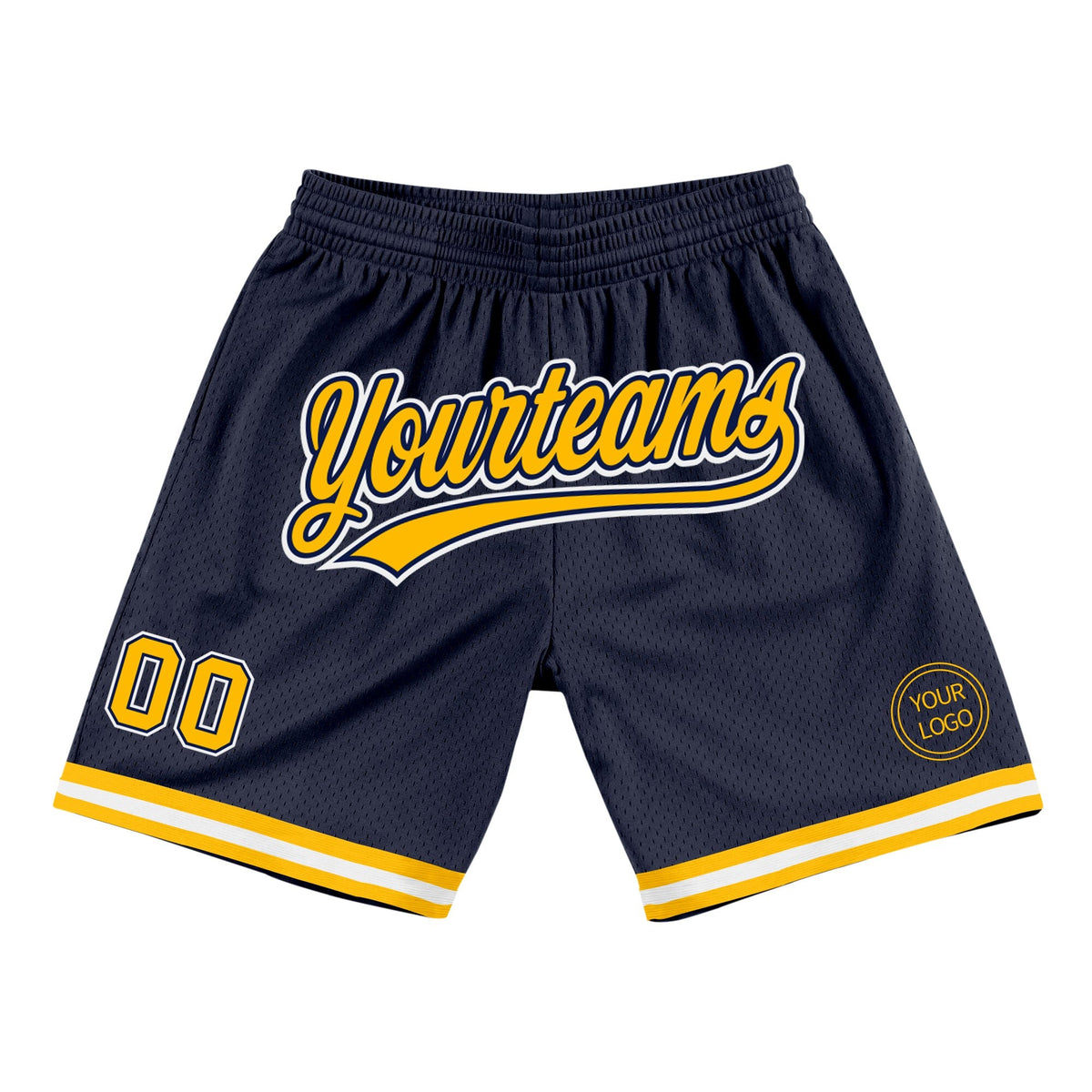 Custom Navy Gold-White Authentic Throwback Basketball Shorts photo 1