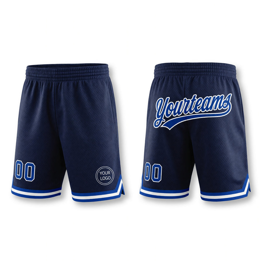 Custom Navy Royal-White Authentic Throwback Basketball Shorts