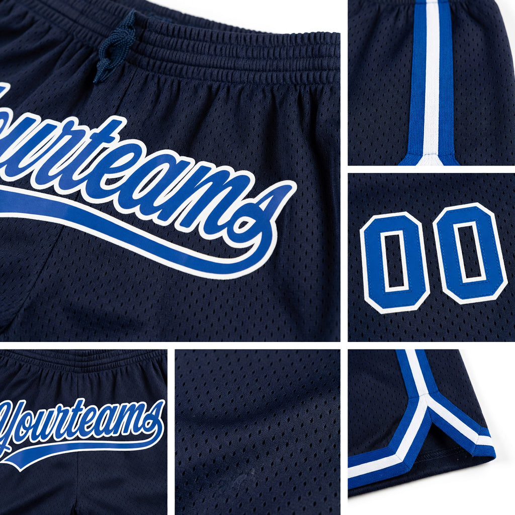 Custom Navy Royal-White Authentic Throwback Basketball Shorts detail