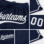 Custom Navy White Authentic Throwback Basketball Shorts detail