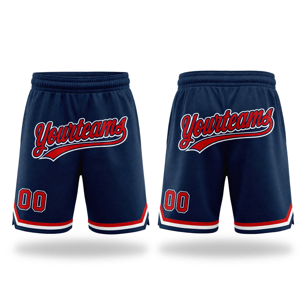 Custom Navy Red-White Authentic Throwback Basketball Shorts