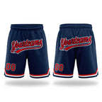 Custom Navy Red-White Authentic Throwback Basketball Shorts