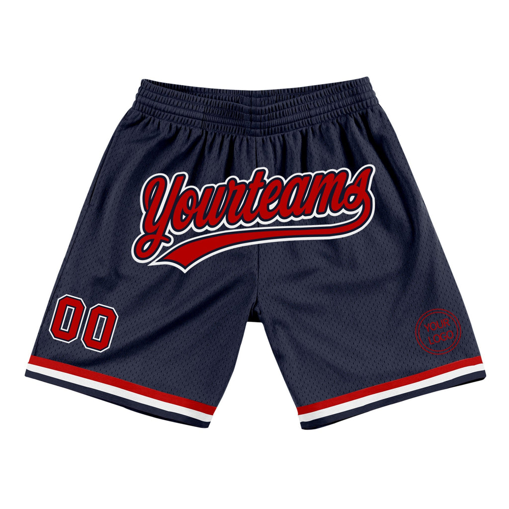 Custom Navy Red-White Authentic Throwback Basketball Shorts photo 1