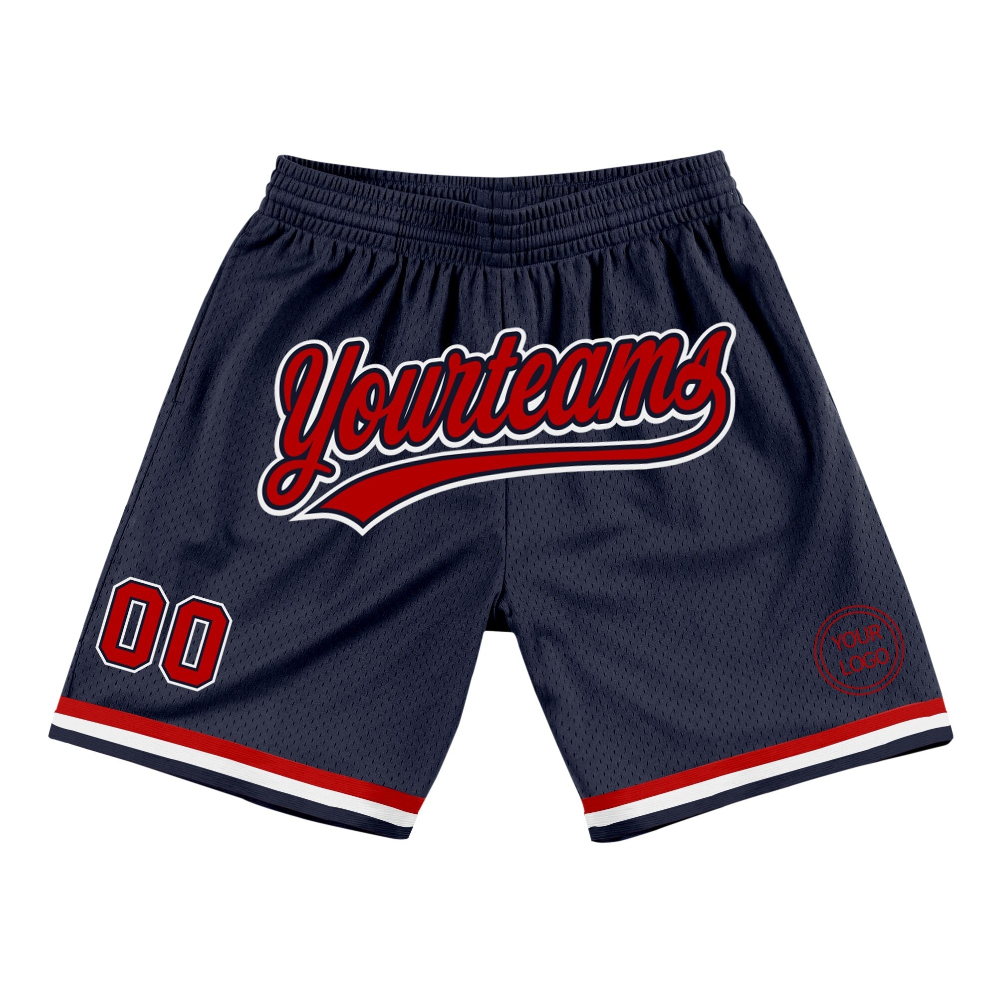 Custom Navy Red-White Authentic Throwback Basketball Shorts photo 1
