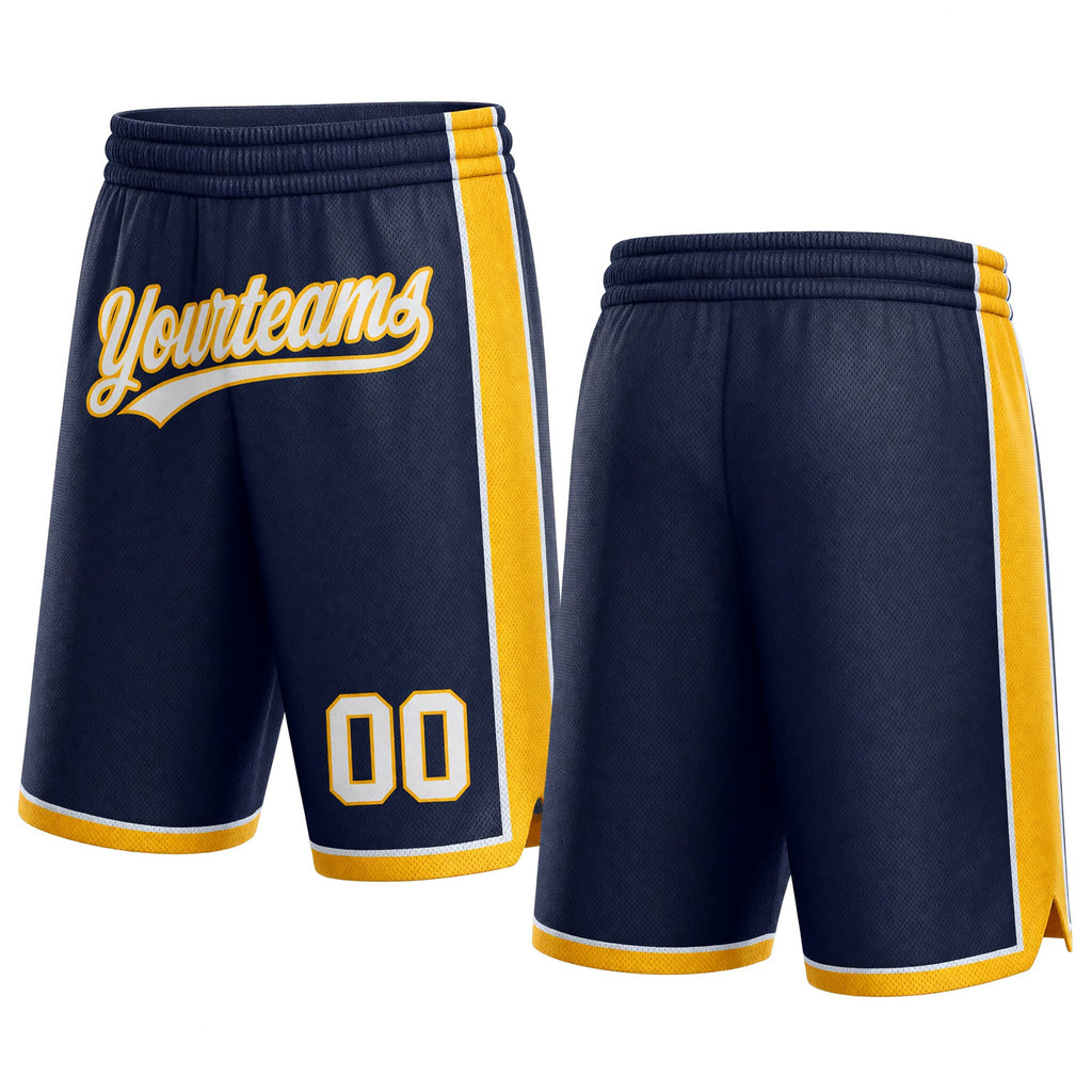 Custom Navy White-Gold Authentic Basketball Shorts