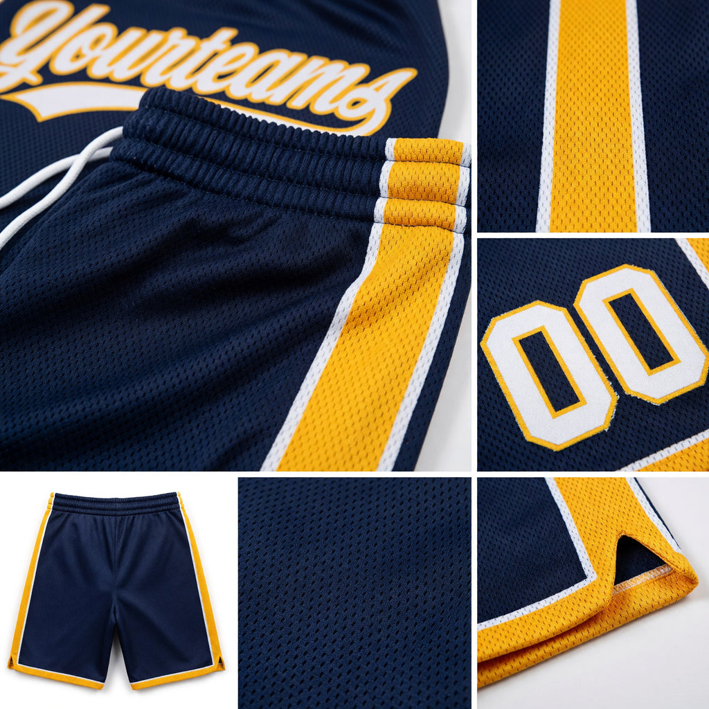 Custom Navy White-Gold Authentic Basketball Shorts detail