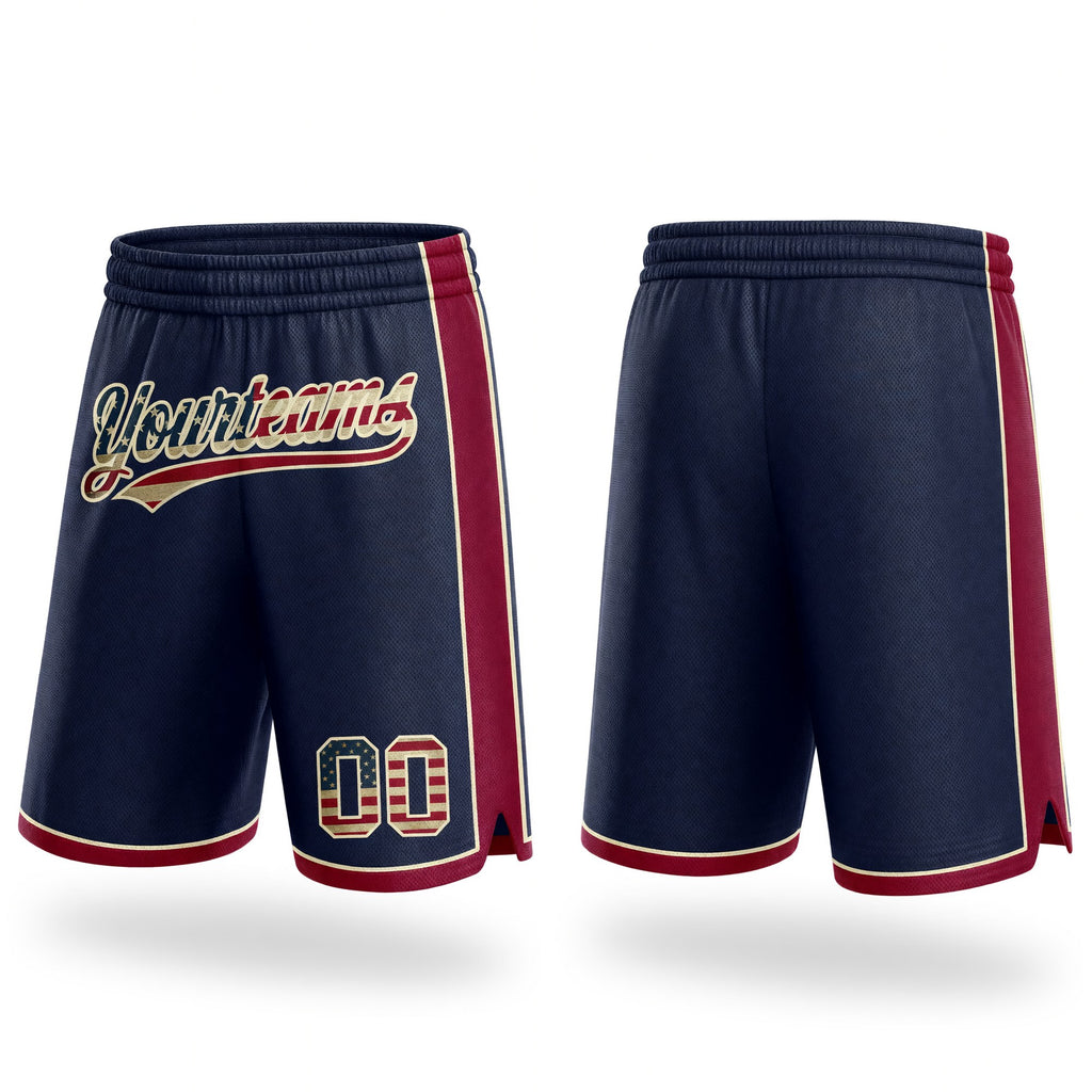 Custom Navy Vintage USA Flag Maroon-Cream Authentic Basketball Shorts
