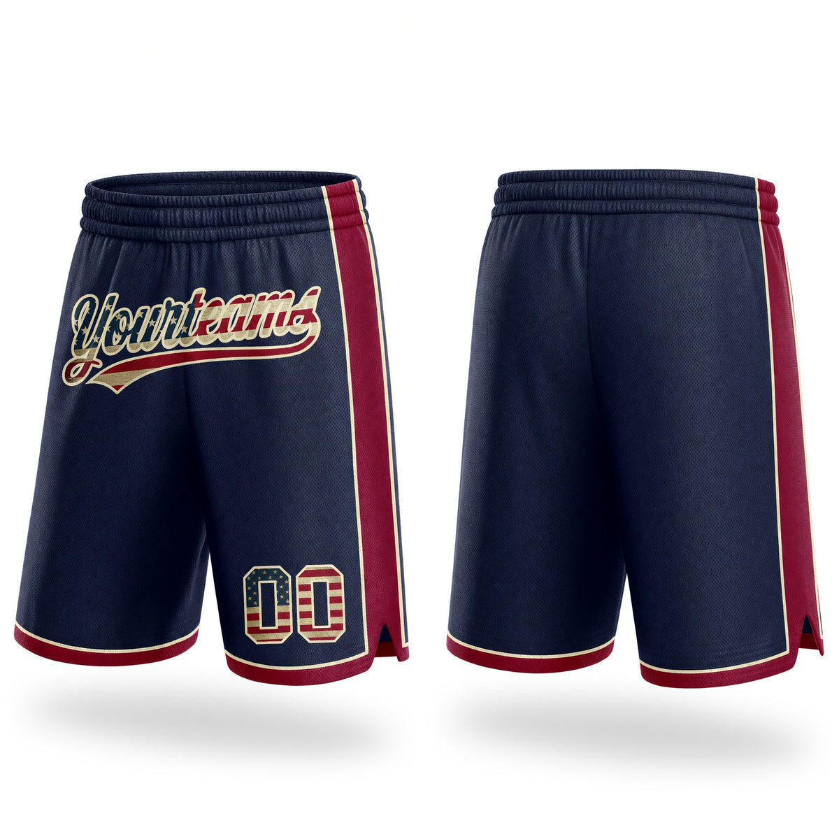Custom Navy Vintage USA Flag Maroon-Cream Authentic Basketball Shorts