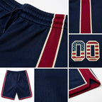 Custom Navy Vintage USA Flag Maroon-Cream Authentic Basketball Shorts detail