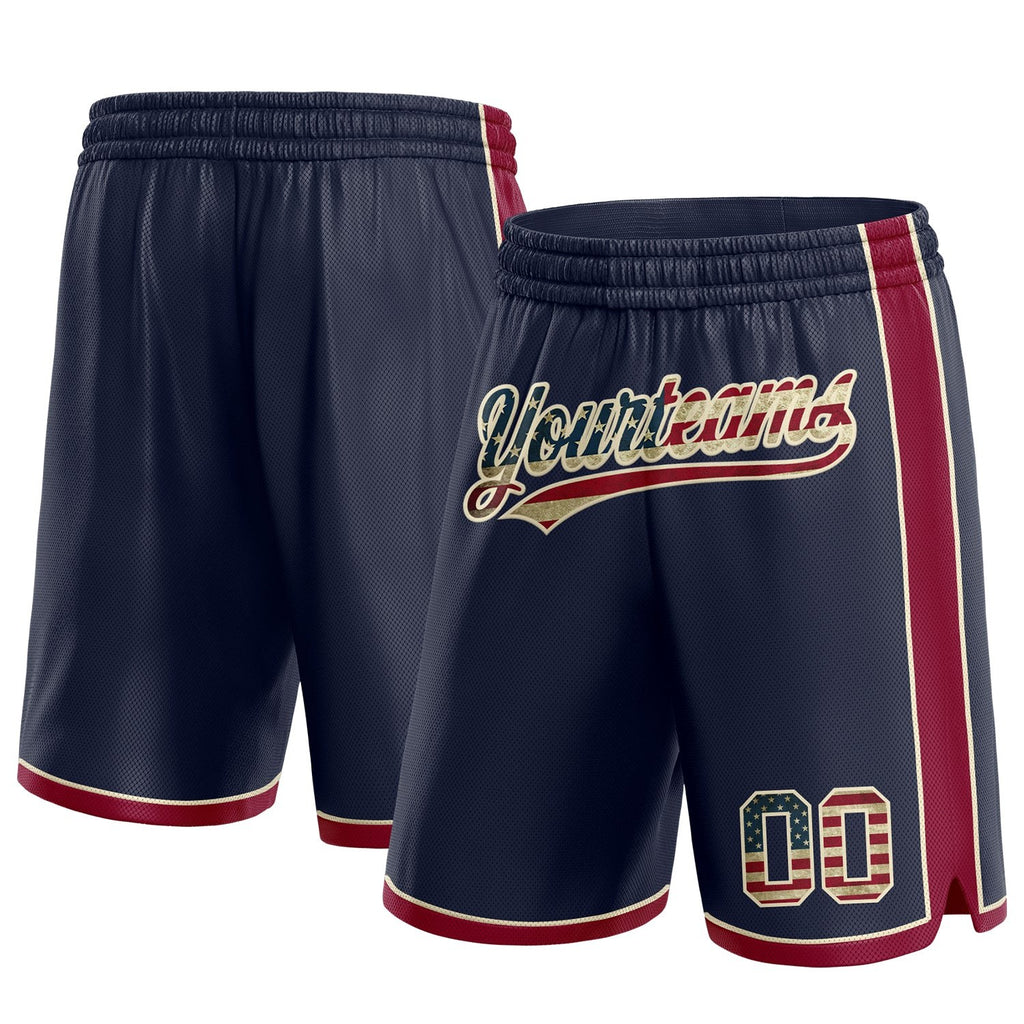 Custom Navy Vintage USA Flag Maroon-Cream Authentic Basketball Shorts photo 1