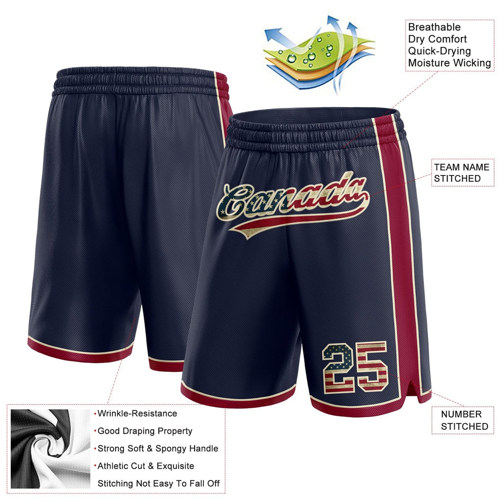 Custom Navy Vintage USA Flag Maroon-Cream Authentic Basketball Shorts photo 2