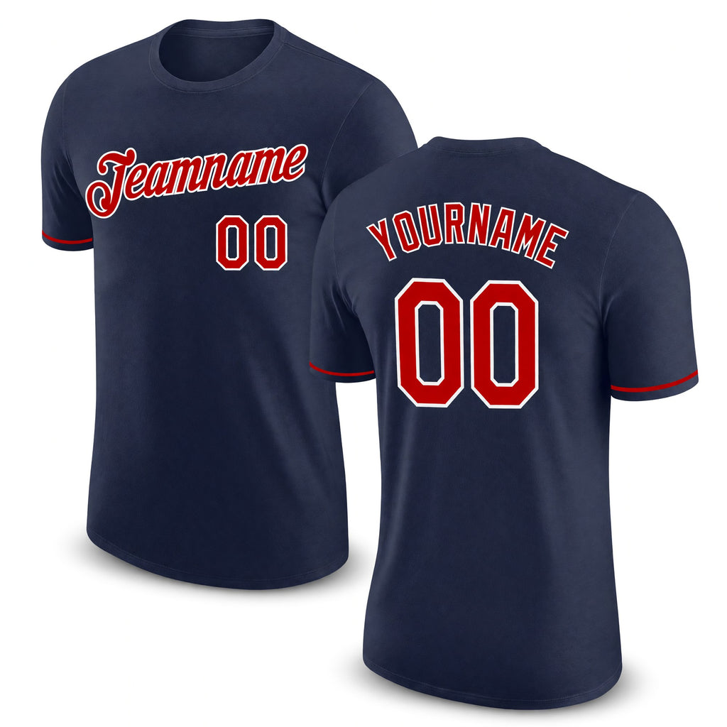 Custom Navy Red-White Performance T-Shirt