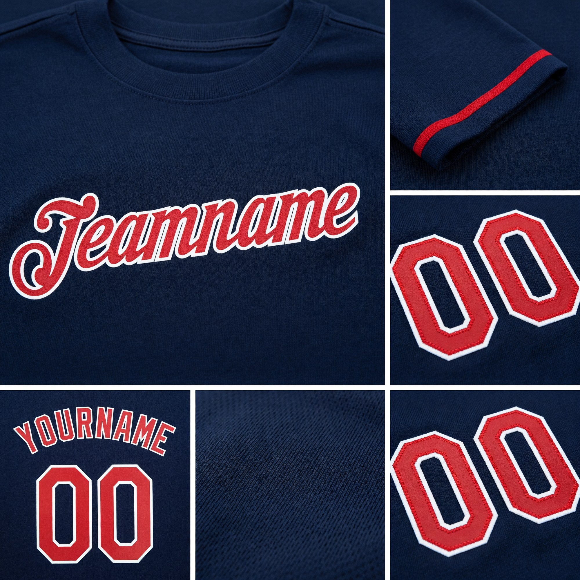 Custom Navy Red-White Performance T-Shirt detail