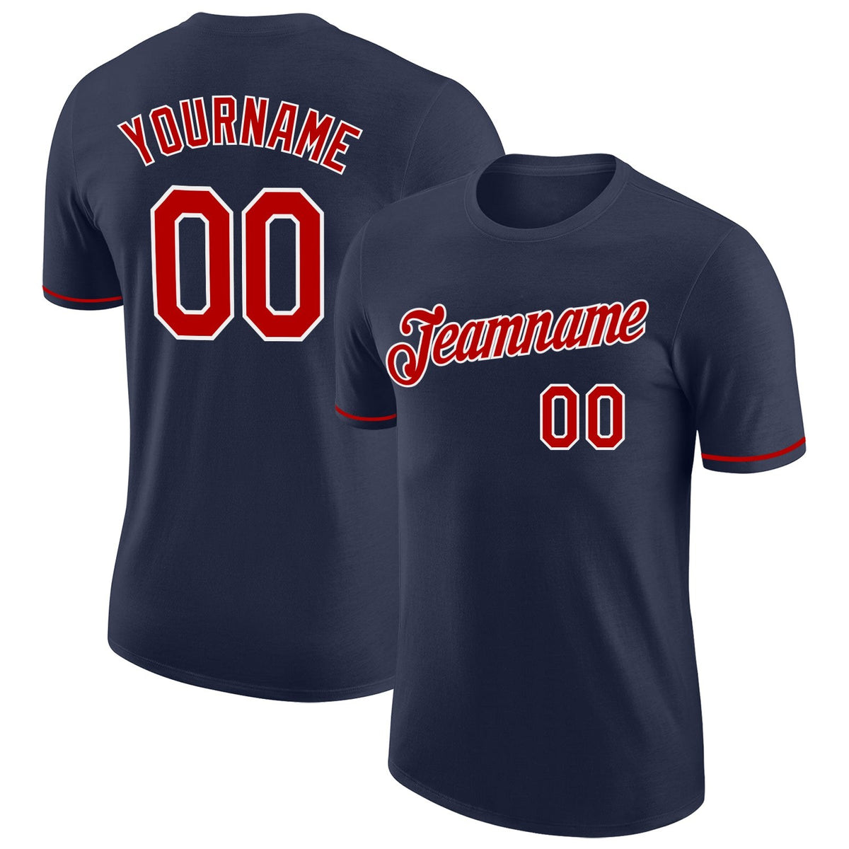 Custom Navy Red-White Performance T-Shirt photo 1
