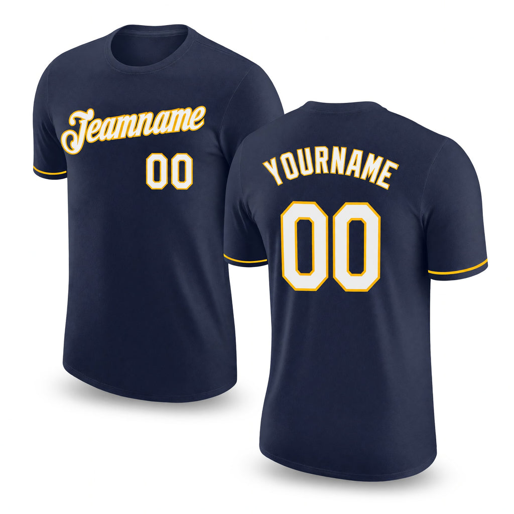 Custom Navy White-Gold Performance T-Shirt