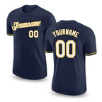 Custom Navy White-Gold Performance T-Shirt