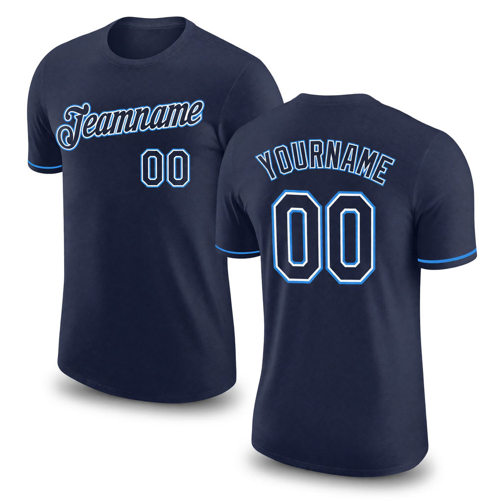 Custom Navy Powder Blue-White Performance T-Shirt